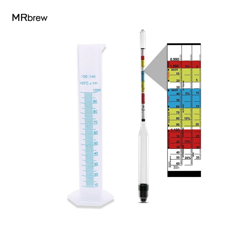 Hygrometer Tester and Triple Scale Hygrometer for 100ml Measuring Bottle, Wine, Beer, Mead and