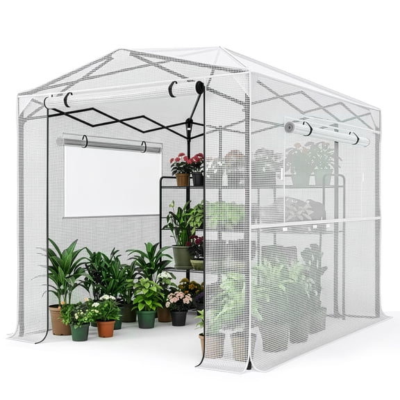 Ktaxon Pop Up Greenhouse Tent, 6x8ft Instant Walk-in Design with White Weatherproof PE Cover