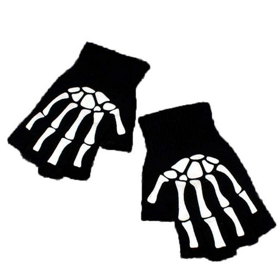 QHUDLV Unisex Knitting Arm Warmers Fingerless Skeleton Claw Design, Black Stretchy Gloves, Comfortable Winter Hand Covers
