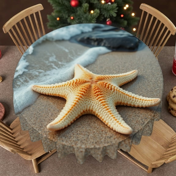 RKSupls 60 Inch Round Tablecloth, Starfish Beach Coastal Polyester Table Cover - Soft, Stain Resistant & Washable Decor for Wedding, Party, Holiday, Home Dining