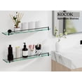 thumbnail image 5 of Woindo Bathroom Glass Shelf with Railing, Floating Tempered Glass Bathroom Wall Shelf Rectangle 20 Inch Shelves Black Bracket Mount Modern, 5 of 14