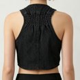 thumbnail image 5 of Elvqul Women's Vintage Halter Neck Denim Outerwear Vest, Cropped Sleeveless Jacket with Metal Button Down for a Stylish Casual Fitted Look, 5 of 5