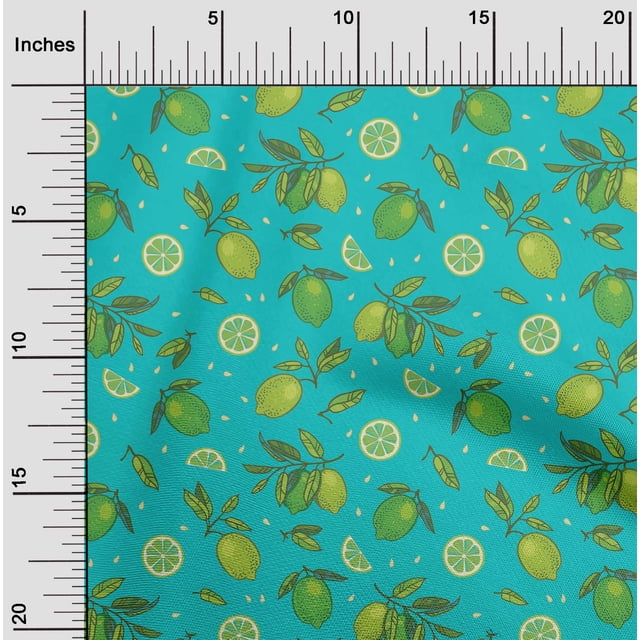 oneOone Georgette Viscose Turquoise Blue Fabric Lemon Vegetable Sewing Material Print Fabric By The Yard 42 Inch Wide