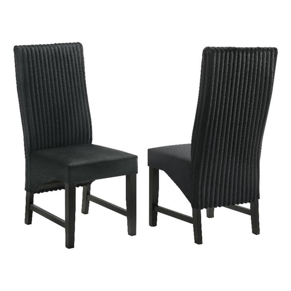 Ranna Dining Chair Set of 2- Black Velvet Foam Cushions- Hardwood