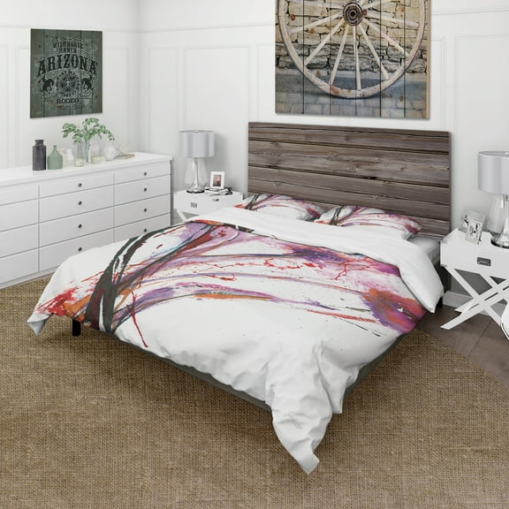 Designart 'Abstract Purple Flowers' Cottage Duvet Cover Set