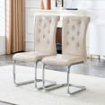 thumbnail image 3 of Set of 2 Retro Upholstered Dining Chairs,with Crystal buckle design and Faux Leather Design,Elegance and Mystery to the Dining Area,Electroplated Metal Bow Leg, 3 of 12