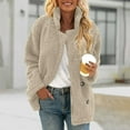 thumbnail image 2 of qolati Winter Coats for Women Casual Solid Long Sleeve Plush Coat Sherpa Fleece Oversized Trendy Jackets Warm Outerwear with Pockets Khaki L, 2 of 10