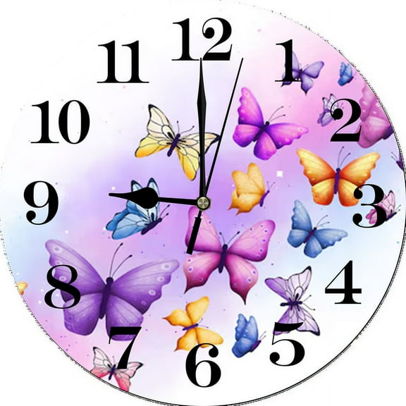 Eveokoki Wildflower Butterfly Wood Wall Clock Silent Non-Ticking Battery Operated Clocks, Spring Floral Round Clock for Home Living Room Office School Kitchen Bedroom Bathroom Wall Decor 10 Inch