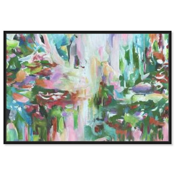 Vision Of Greens Green Abstract Canvas Wall Art by Art Remedy, Black Floater Frame, 15"x10"