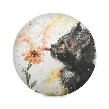 

WOBOGO Skinny Black Cat Round Placemats Set of 1 Heat Resistant Washable Kitchen Table Decorations 15.4in