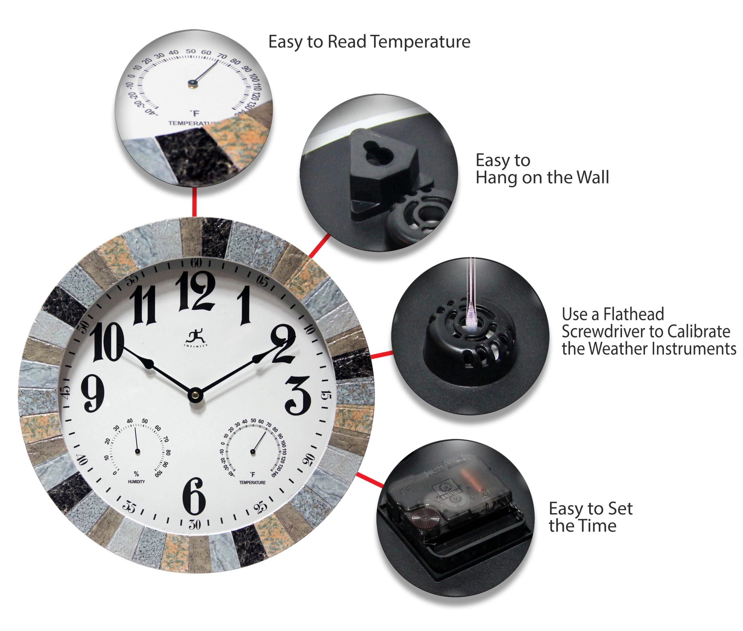 Infinity Instruments Indoor/Outdoor 13" x 13" Gray Analog Round Natural Wall Clock