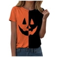 thumbnail image 5 of Landzoo Halloween Shirt For Women Colorblock Short Sleeve Round Neck Tees Party Breathable Women T-Shirt Size M Orange, 5 of 7