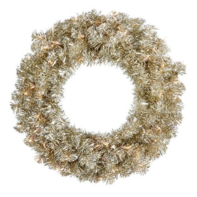 Vickerman 24" Champagne Artificial Christmas Wreath with 50 Warm White LED Lights