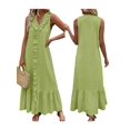 thumbnail image 2 of Women'S Summer Beach Cotton Tank Dress Linen Boho Sleeveless Tiered Ruffle Maxi Long Sundress Yellow-Green L, 2 of 5