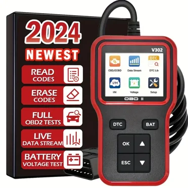 OBD2 Car Scanner Diagnostic Tool V302, Engine Fault Code Reader with Voltage Test, 2.8'' Color Screen, USB Powered, for All OBD II Compliant Vehicles Since 1996, Multilingual Support