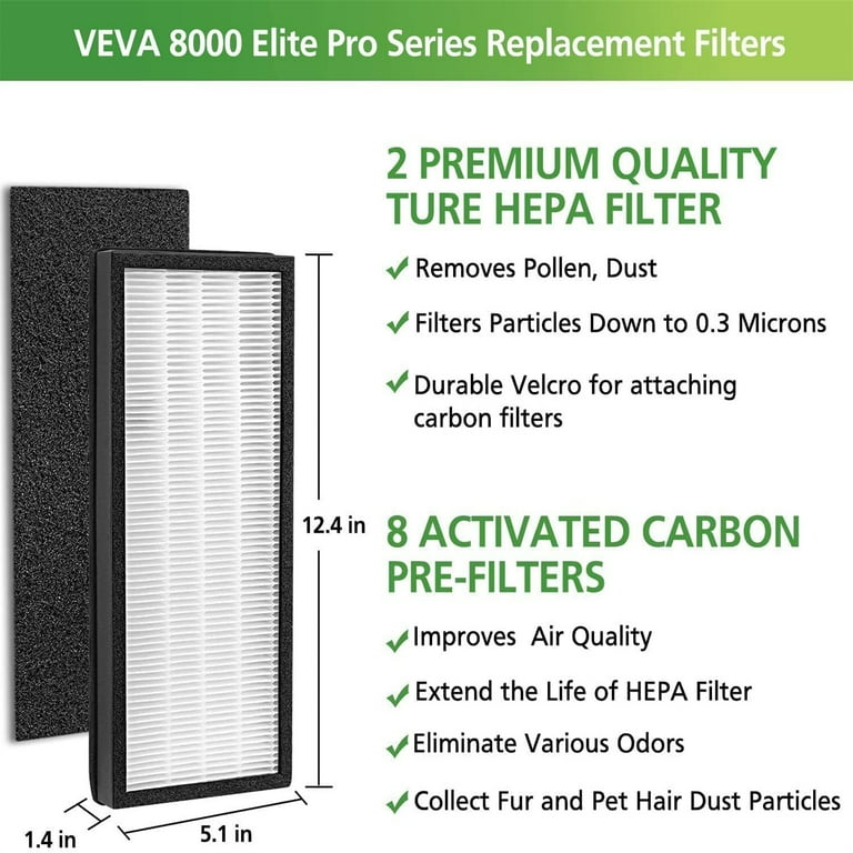 True HEPA Replacement Filters for VEVA 8000 Elite Pro Series Air