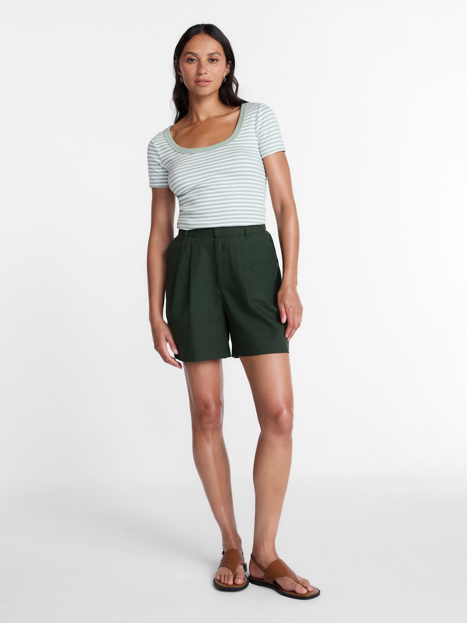 Time and Tru Women's Ribbed Scoop Neck Tee with Short Sleeves, Sizes XS-XXXL