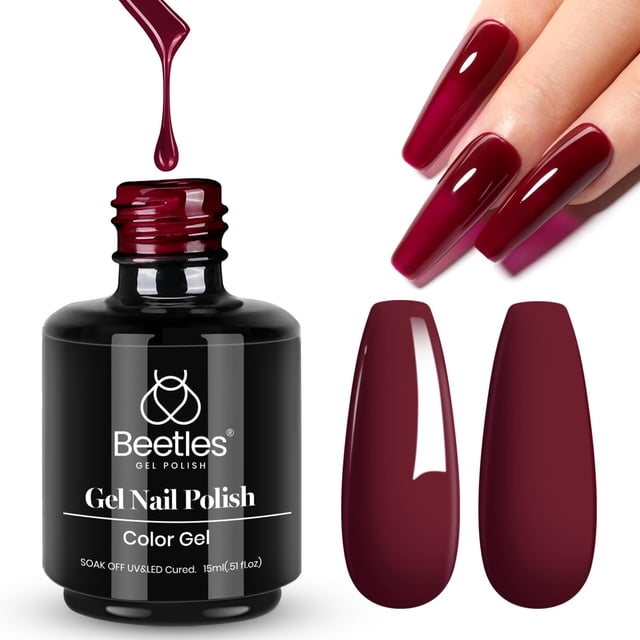 Esmalte de uñas en gel Beetles Oxblood Red, 15 ml, lámpara UV Soak Off