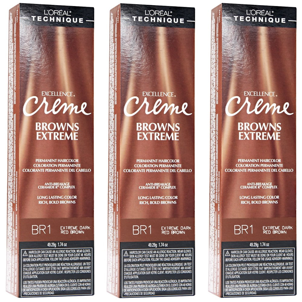 L Oreal Excellence Creme Extreme Br1 Dark Red Brown Hair Tint Hc 06241 3 Pack Walmart Com