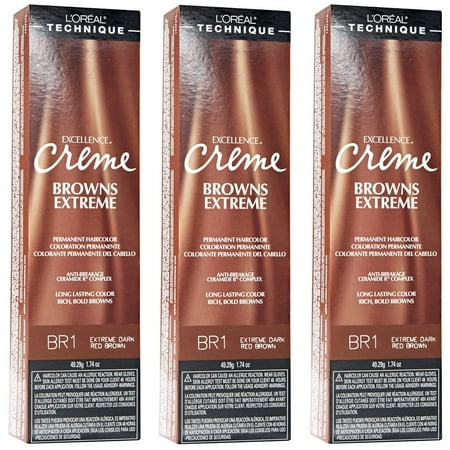 L Oreal Excellence Creme Extreme Br1 Dark Red Brown Hair Tint Hc 06241 3 Pack