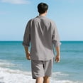 thumbnail image 5 of Hrsba Men Outfits 2 Piece Set, Solid Color Linen Button Lapel Long Sleeve Shirt and Drawstring Elastic Waist Shorts Summer Beach Set, 5 of 5