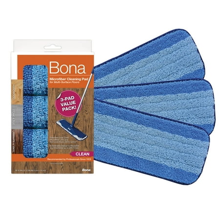 Bona Mop Microfiber Cleaning Pad for Hardwood & Hard Surface Floors - Value 3-Pack - Extra Large Pads For Use With Bona Mops - Dual Zone Cleaning