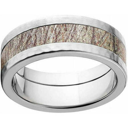 Brush Men's Camo Stainless Steel Ring with Hammered Edges and Deluxe Comfort Fit