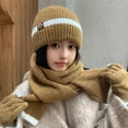 thumbnail image 3 of Xfvqtps 3PCS Womens Hat Scarf Gloves Three-Piece Set Knitted Simplicity Fashionable All-Match Ear Protection Pullover Warm Winter Hat Mitten Scarf Set Brown, 3 of 10