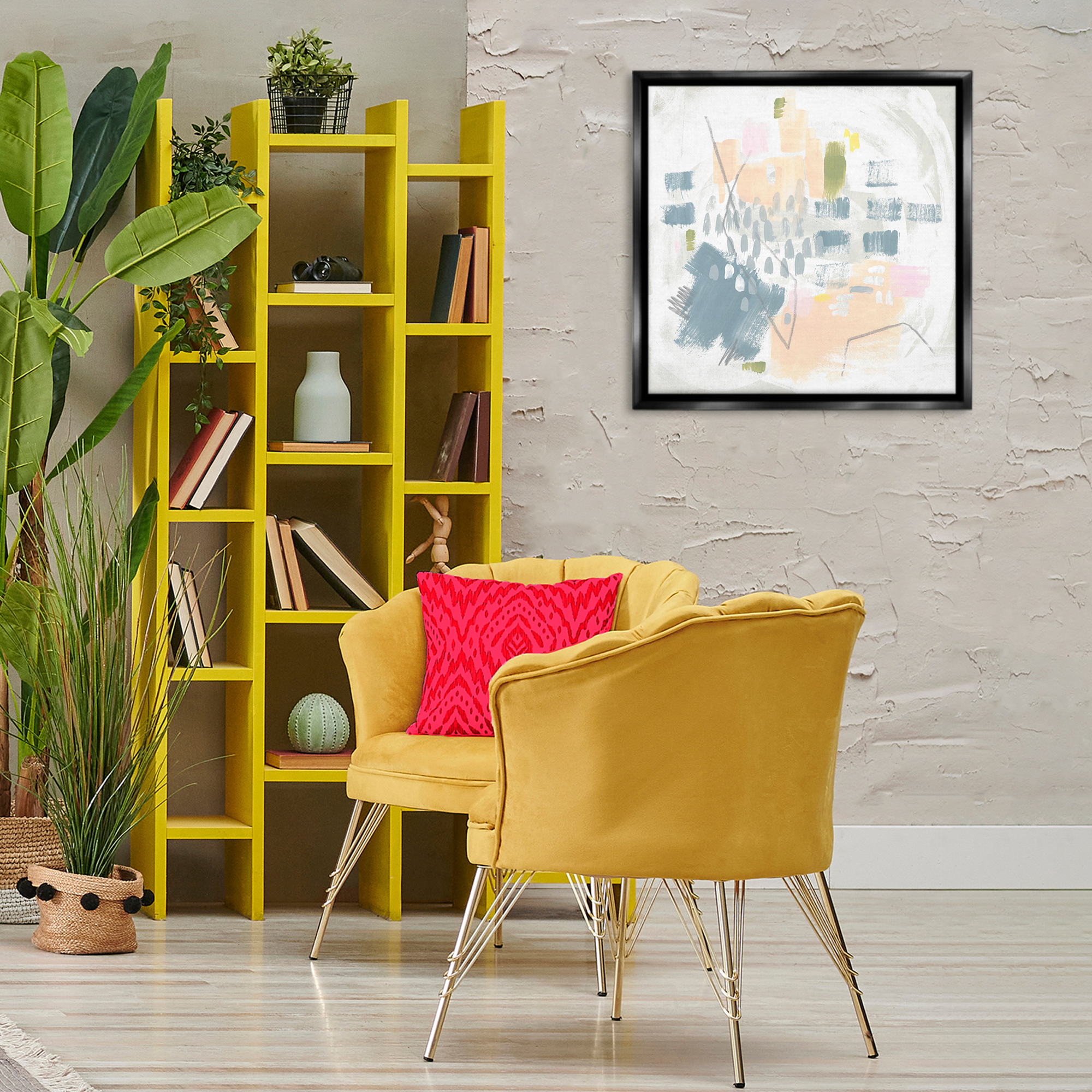 Stupell Industries Centric Pastel Pattern Abstract Painting Black Floater Framed Canvas Art Print Wall Art, 25 x 25