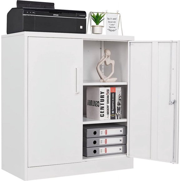 STANI Metal Storage Cabinet with Locking Doors, Lockable Steel Cabinet with Doors and Shelves, Black Metal Cabinet with Lock for Garage, Office, Home. School, Shop