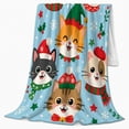 thumbnail image 2 of Festive Holiday Cat Faces Gathering, Festive Pet Portrait Pattern, Warm Flannel Blanket for Living Room and Reading Nook, Cat Lovers Christmas Gift, Pet Lover Home Decor, 2 of 9