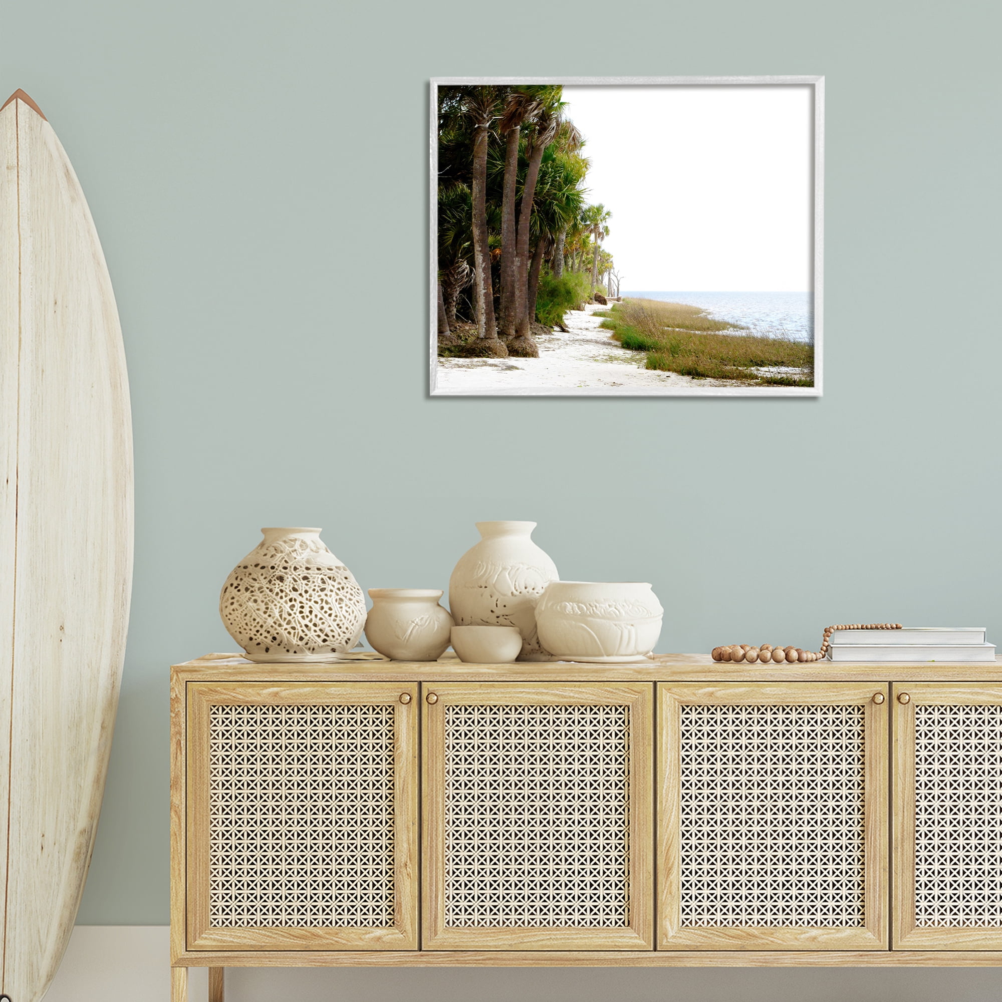 Stupell Industries Palm Beach Path Landscape Photography White Framed Art Print Wall Art, 30 x 24