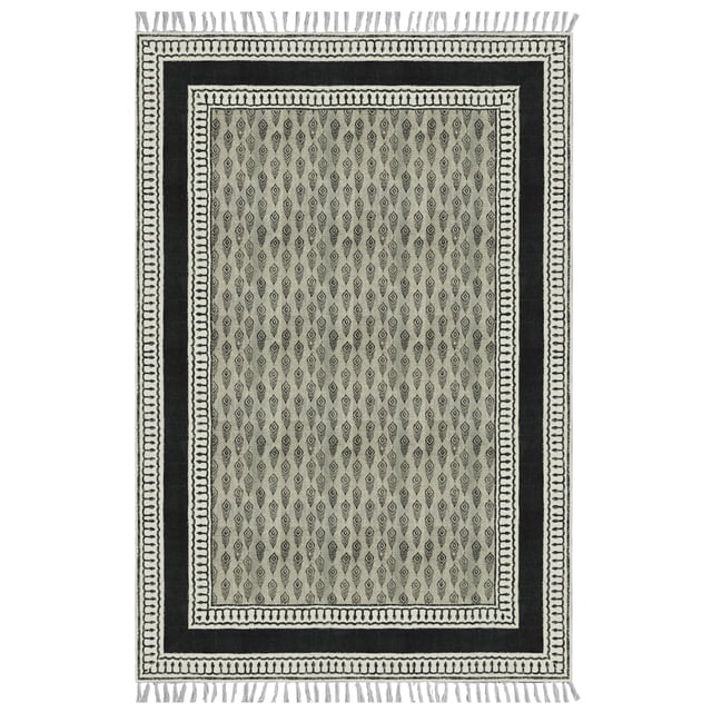 Casavani Cotton Handblock Printed Black Rug Square Area Rug for Living Room Dining Room Bedroom 10x10 feet