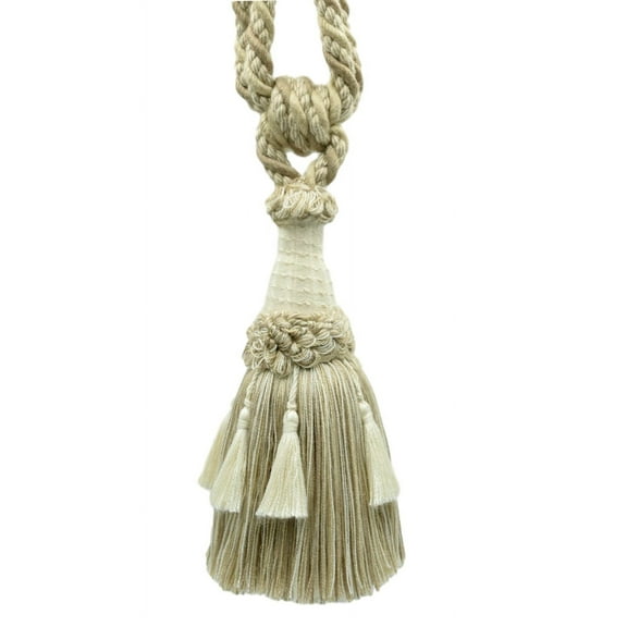 DECOPRO Beautifully Handcrafted Curtain & Drapery Tassel Tieback with Matte Finish, Tassel Length 6" (15cm), Spread 30" (76cm) # TBEMP6, Fossil Ivory #W01 (White Ivory, Light Beige) Set of 4