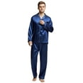 thumbnail image 2 of Tony & Candice Men's Classic Silk Satin Pajama Set Adult Sleepwear (Medium, Blue with White Piping), 2 of 4
