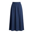 thumbnail image 6 of Women's Summer Cotton Linen Button Front Elastic High Waist Swing A Line Midi Skirt for Work Dark Blue, 6 of 6
