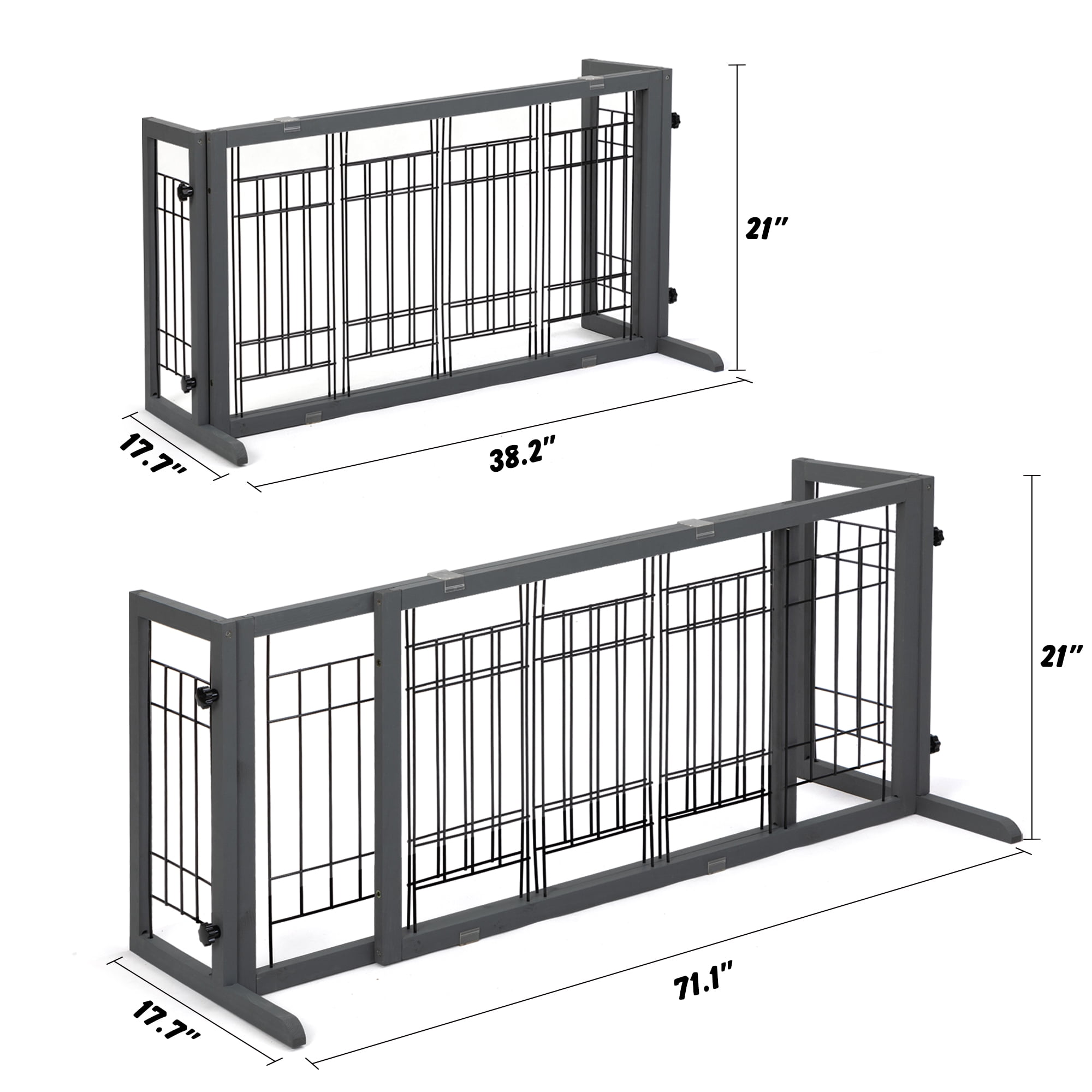 Coziwow Freestanding Wood Pet Gate, 38"-71" Sturdy Solid Wood Dog Gate for The House, Doorway, Stairs, Pet Puppy Safety Fence, Grey