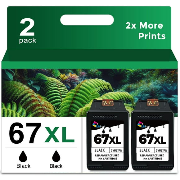 Ubinki Compatible 67XL 67 XL Ink Cartridge Replacement for HP DeskJet 2700 2700e 2752 2752e 2742e 2755e 4100 4100e 4152e 4155e 6000 6055e 6400 6458 6458e 6455e, Black, 2-Pack