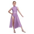 thumbnail image 2 of iixpin Kids Girls Lyrical Dance Dresses Sleeveless Ballet Stage Performance Shiny Rhinestones Split Dress Light Purple 16, 2 of 7