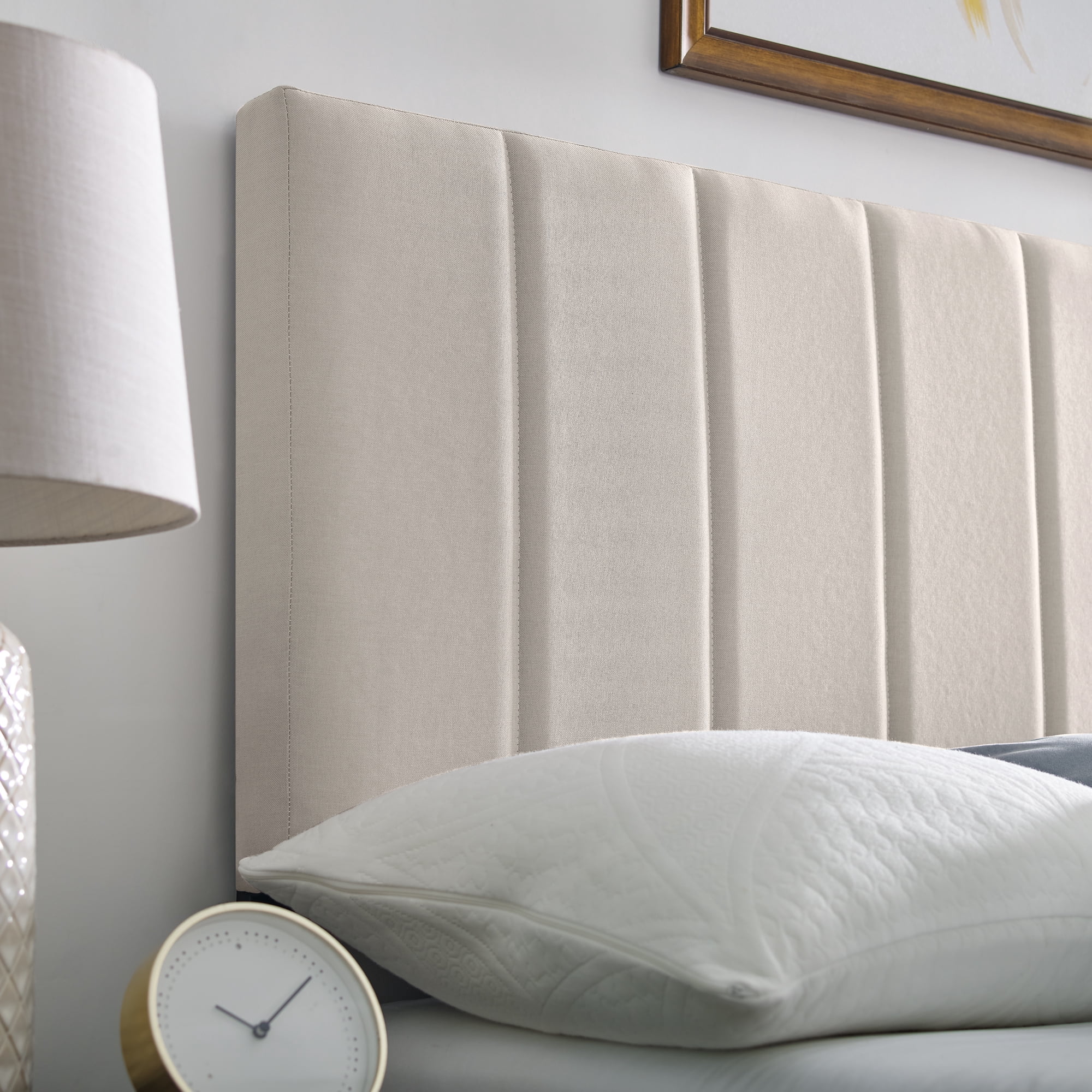 Modern Sleep Sabine Tufted Upholstered Headboard, Beige and Queen