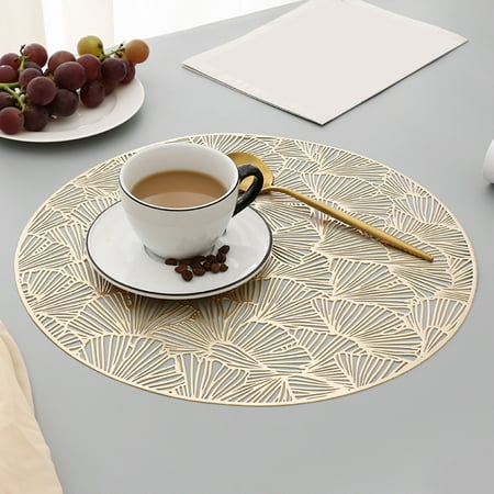 

Hollow Dining Pad Heat Insulation PVC Rectangle Round Ginkgo Leaf Table Mat for Home