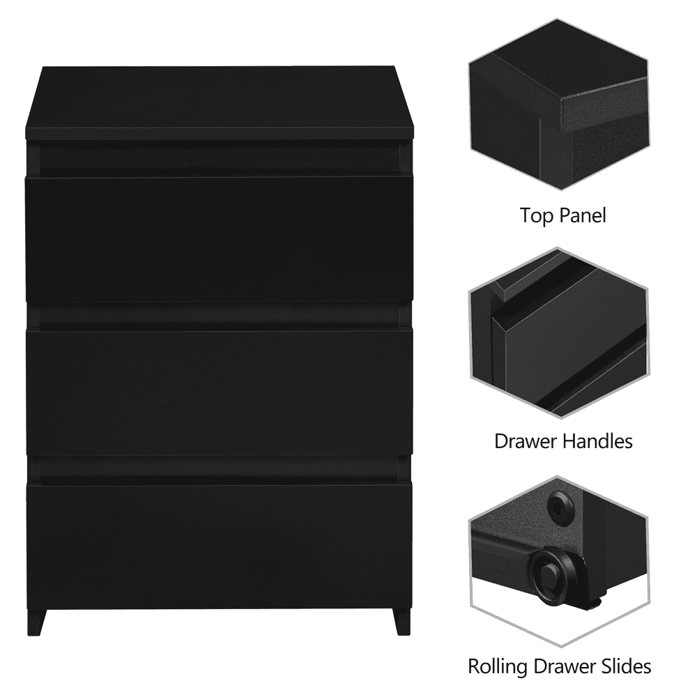 Renwick Vertical Nightstand with 3 Drawers for Bedroom, Adults, Black