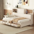 thumbnail image 2 of Twin Size Bed with a Set of Sockets and USB Ports, Daybed with 3 Storage Drawers, Wooden Bed Frame with Storage Compartment with Sliding Door for Bedroom and Apartment, White, 2 of 9