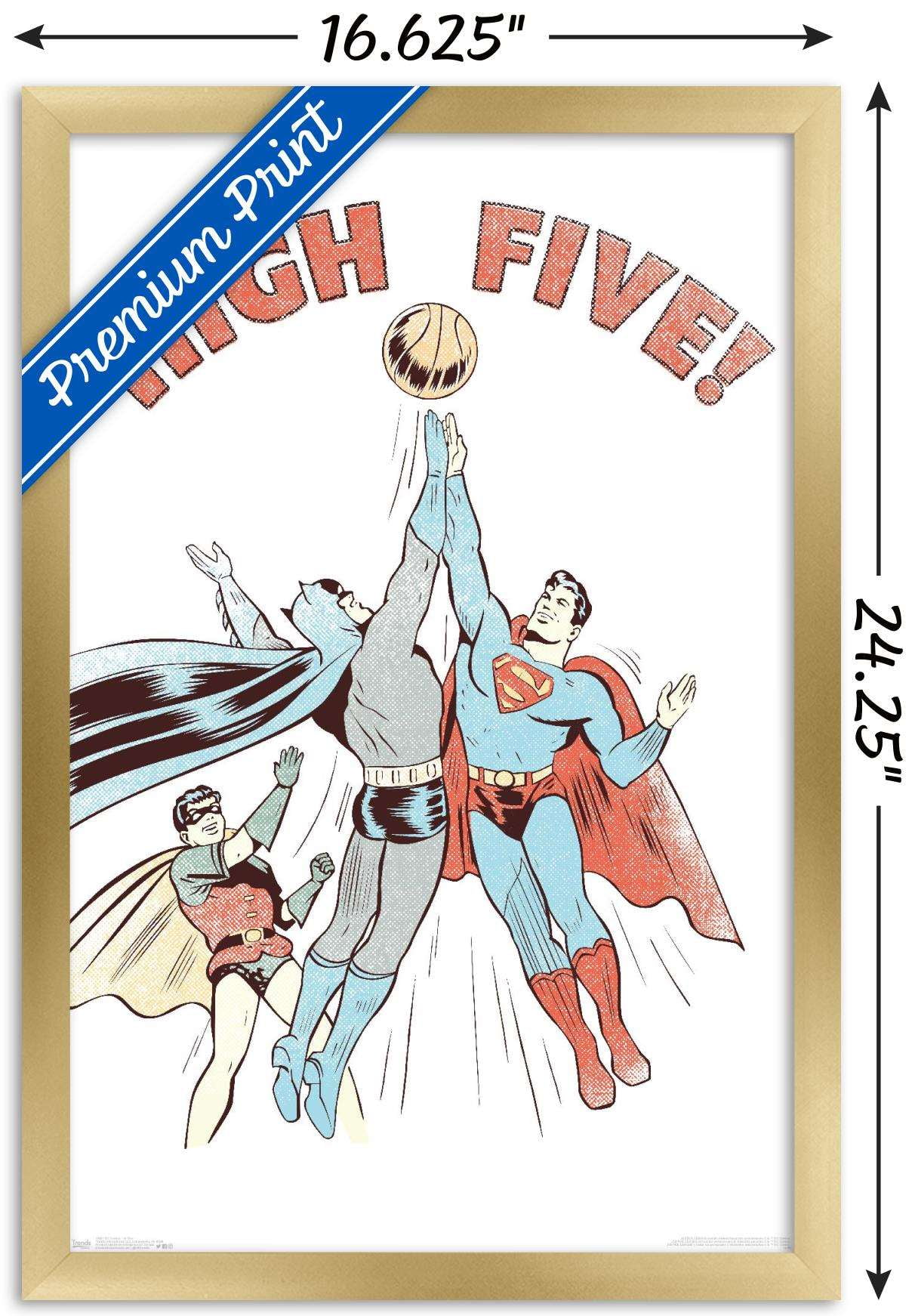 DC Comics - Batman - Robin - Superman - High Five Wall Poster, 14.725" x 22.375", Framed