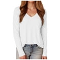 thumbnail image 4 of GEWSEY Womens 2025 Fall Long Sleeve Shirts Basic Apparel Shirts Trendy V Neck Tshirt for Women Curved Hem Tops (White, M), 4 of 9
