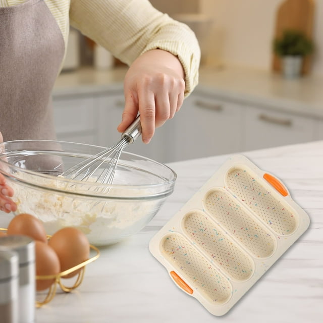 Four Cavity Silicone French Bread Loaf Pan Non-Stick Flexible Baking Tray for Homemade Cakes and Pastries