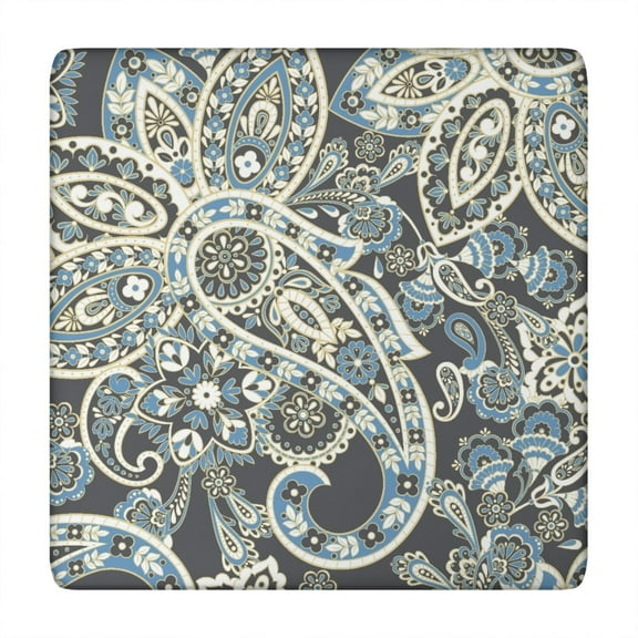 Decorative Paisley Print Square Tablecloth, Elastic Fitted Table Cover for Picnic Outdoor, Vintage Bohemian Paisley Mandala Design Windproof Washable Fabric Table Protector, Fits 34x34 Inches