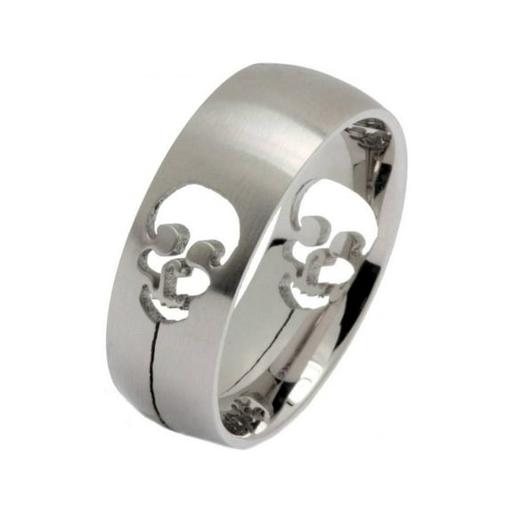 Brushed Stainless Steel cut out Skull Ring Comfort Fit