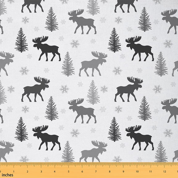 Feelyou Teens Reindeer Print Fabric by the Yard 2 Yards, Rustic Animal Home Decor Fabric by the Yard, Jungle Tree Botanical Sewing Fabric, Ultra Soft Home Decor