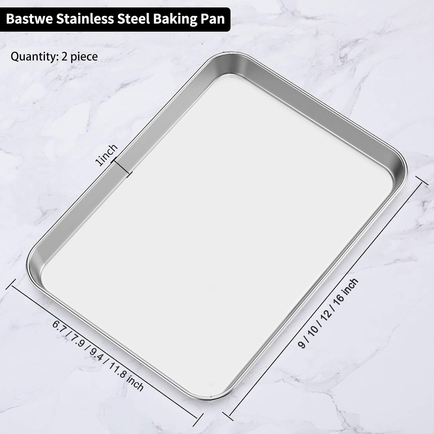 Baking Sheet Set of 2, Food Grade Stainless Steel Baking Pan, Professional Bakeware Oven Tray, Healthy & Non-toxic, Easy Clean & Dishwasher Safe (10 x 7.9 x 1 Inch)